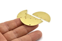 Semi Circle Charm, 8 Raw Brass Half Moon Charms With 6 Holes, Blanks, Connectors (38x17x0.80mm) M691