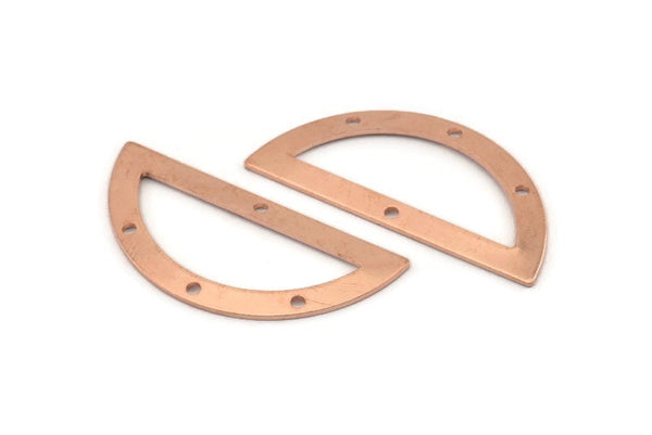 Yarım Daire Charm, 4 Delikli 12 Ham Bakır Yarım Ay Charm, Boşluklar (38x17x0,80 mm) M703