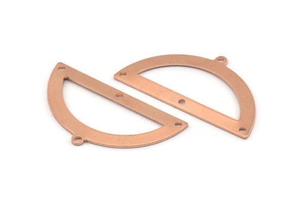 Yarım Daire Charm, 1 Döngü ve 3 Delikli 12 Ham Bakır Yarım Ay Charm, Boşluklar (38x20x0,80 mm) M695