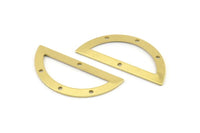 Semi Circle Charm, 8 Raw Brass Half Moon Charms With 4 Holes, Connectors (38x17x0.80mm) M955