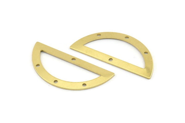 Semi Circle Charm, 8 Raw Brass Half Moon Charms With 4 Holes, Connectors (38x17x0.80mm) M955