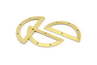 Semi Circle Charm, 8 Raw Brass Half Moon Charms With 4 Holes, Connectors (38x17x0.80mm) M955