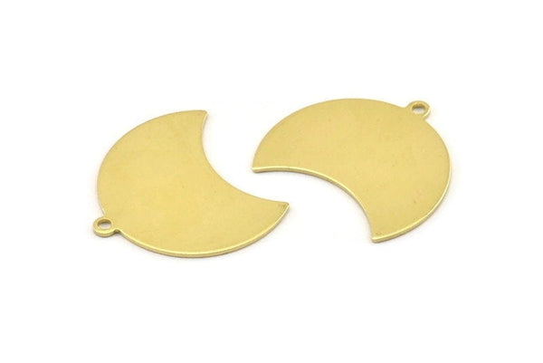 Brass Moon Charm, 12 Raw Brass Moon Charm With 1 Loop, Blanks, Findings (25x18x0.70mm) M685