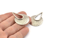 Silver Drop Charm, 2 Hammered Antique Silver Plated Brass Drop Pendant With 2 Holes (41x28x0.6mm) U079 H1387