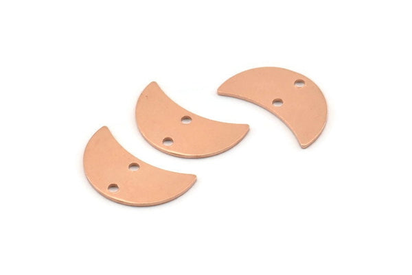 Copper Moon Charm, 10 Raw Copper Moon Charm With 2 Holes, Blanks, Findings (18x8.5x0.70mm) M724