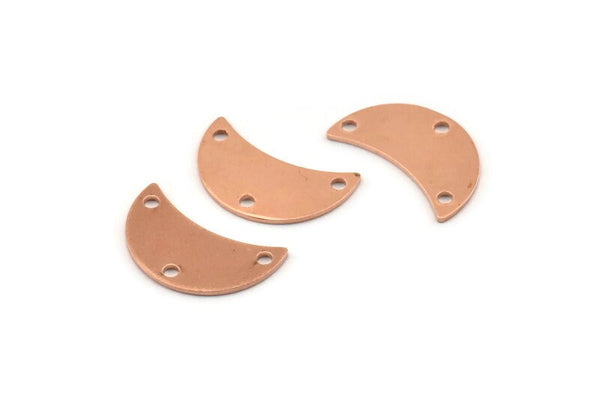 Copper Moon Charm, 10 Raw Copper Moon Charm With 3 Holes, Blanks, Findings (18x8.5x0.70mm) M725