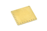 Brass Square Charm, 10 Raw Brass Square Charms With 18 Holes, Connectors (30x30x0.40mm) A1641
