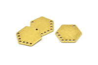 Brass Hexagon Charm, 12 Raw Brass Hexagon Charms With 8 Holes, Connectors (23x20x0.80mm) A1640