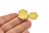 Brass Hexagon Charm, 12 Raw Brass Hexagon Charms With 8 Holes, Connectors (23x20x0.80mm) A1640