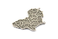 Africa Necklace Pendant, Antique Silver Plated Brass African Continent Charms With 2 Loops (39x28mm) U084
