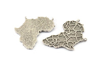 Africa Necklace Pendant, Antique Silver Plated Brass African Continent Charms With 2 Loops (39x28mm) U084