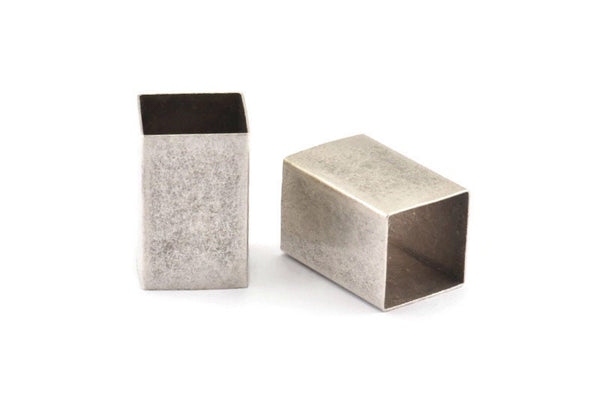 Silver Square Tubes, 6 Antique Silver Plated Brass Square Tubes (16x25mm) Bs 1525