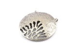 Silver Gong Pendant, 2 Textured Antique Silver Plated Brass Gong Charms With 2 Loops (33x6x1mm) U082