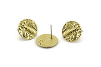 Brass Bee Earring, 4 Raw Brass Bee Stud Earrings (16mm) N1401