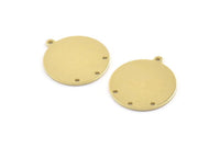 Brass Round Tag, 8 Raw Brass Round Charms With 1 Loop And 4 Holes, Blanks (21x23x0.90mm) M972