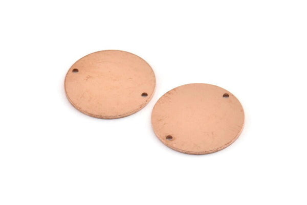 Bakır Yuvarlak Charm, 2 Delikli 8 Ham Bakır Yuvarlak Charm, Damgalama Boşlukları (21x0,90 mm) M964