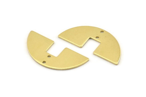 Yarım Daire Charm, 12 Ham Pirinç Yarım Daire Boşluğu, Geometrik Boşluklar, 2 Delikli Yarım Daire Charmlar (31x14x0,90 mm) M815