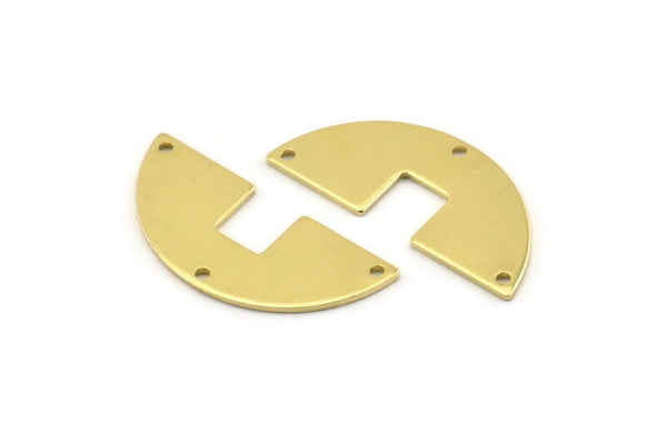 Semi Circle Charm, 12 Raw Brass Semi Circle Blanks, Geometric Blanks, Semi Circle Charms With 3 Holes (31x14x0.90mm) M817