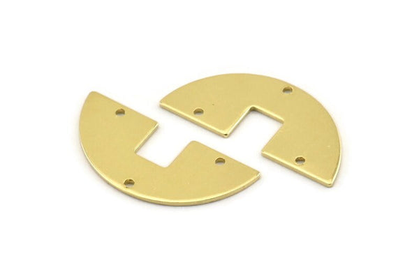 Yarım Daire Charm, 12 Ham Pirinç Yarım Daire Boşluğu, Geometrik Boşluklar, 3 Delikli Yarım Daire Charmlar (31x14x0,90 mm) M816