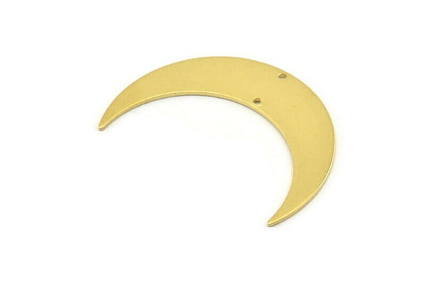 Brass Moon Charm, 6 Raw Brass Crescent Moon Charms With 2 Holes (46x11x0.80mm) M832