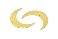 Brass Moon Charm, 6 Raw Brass Crescent Moon Charms With 2 Holes (46x11x0.80mm) M832