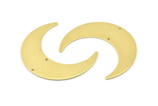 Brass Moon Charm, 4 Raw Brass Crescent Moon Charms With 2 Holes, Stamping Blanks (50x15x0.90mm) M837