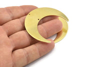 Brass Moon Charm, 4 Raw Brass Crescent Moon Charms With 2 Holes, Stamping Blanks (50x15x0.90mm) M837