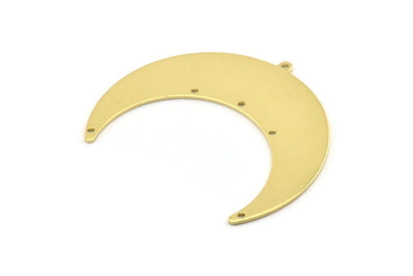 Brass Moon Charm, 4 Raw Brass Crescent Moon Charms With 1 Loop And 5 Holes, Stamping Blanks (50x17x0.90mm) M827