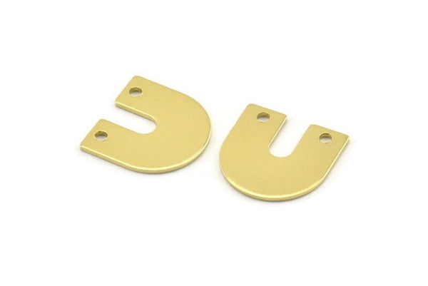 Brass U Shape Charm, 24 Raw Brass U Shaped Charms With 2 Holes, Blank (15x0.80mm) M828