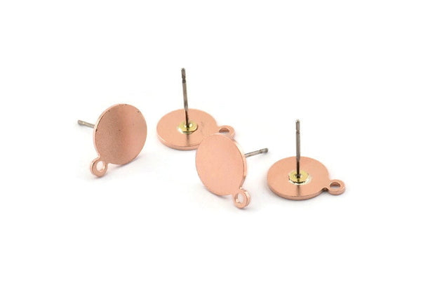 Copper Round Earring, 8 Raw Copper Round Stud Earrings (13x10x0.80mm) M317 A1649