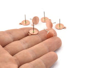 Copper Round Earring, 8 Raw Copper Round Stud Earrings (13x10x0.80mm) M317 A1649