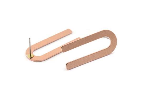 U Shape Earring, 8 Raw Copper U Shaped Stud Earrings (30x13x0.80mm) M319 A1648