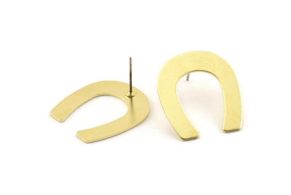 Brass U Shaped Earring, 8 Raw Brass U Shaped Stud Earrings (25x22x0.80mm) M441 A1653