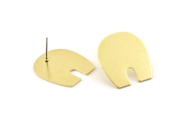 Brass U Shaped Earring, 4 Raw Brass U Shaped Stud Earrings (25x22x0.80mm) M455 A1652