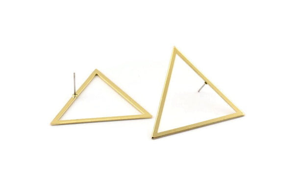 Brass Triangle Earring, 4 Raw Brass Triangle Stud Earrings (39x35x1mm) E079 A1658