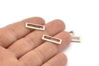 Silver Rectangle Charm, 25 Antique Silver Plated Brass Rectangle Connectors, Findings (19x6x1mm) Brs 3140 b0037