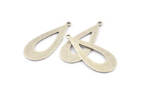 Silver Drop Charm, 6 Antique Silver Plated Brass Drop Charms With 1 Loop, Earrings, Findings (35x15x0.80mm) D1128