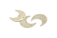 Gümüş Ay Tılsımı, 2 Delikli 10 Dokulu Antik Gümüş Kaplama Pirinç Boynuz Tılsımı (25x12x0,50 mm) D1140 H0312