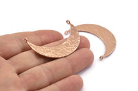 Hammered Crescent Pendant, Rose Gold Plated Brass Crescent Moon Charms With 2 Loops (43x11x1mm) U147