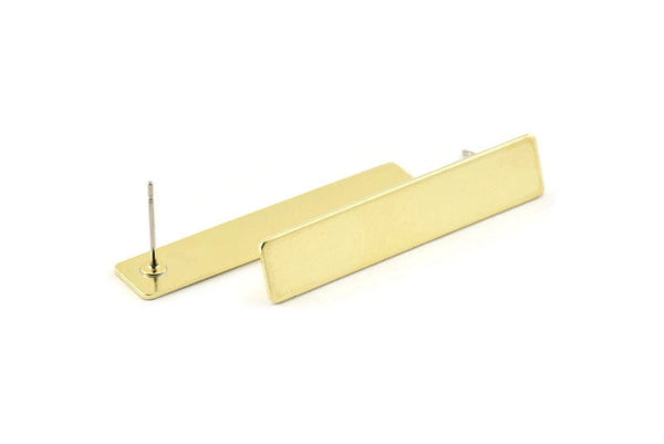 Brass Rectangle Earring, 8 Raw Brass Rectangle Stud Earrings (40x8x0.80mm) A0917 A1665