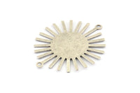 Silver Sun Charm, 6 Antique Silver Plated Brass Sunshine Pendants With 2 Loops, Connectors, Findings (36x30x0.50mm) A1518 H0581
