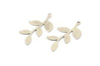 Silver Leaf Charm, 12 Antique Silver Plated Brass Leaf Charms With 1 Loop, Findings (35x19x0.50mm) A1385 H0469