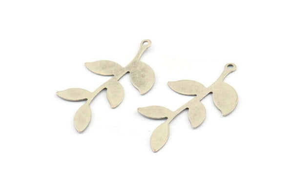 Silver Leaf Charm, 12 Antique Silver Plated Brass Leaf Charms With 1 Loop, Findings (35x19x0.50mm) A1385 H0469