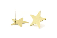 Brass Star Earring, 10 Raw Brass Star Stud Earrings (15mm) B0196 A1678