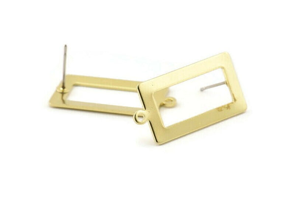 Brass Rectangle Earring, 8 Raw Brass Rectangle Stud Earrings With 1 Loop (28x14x0.80mm) B0325 A1675