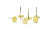 Brass Flower Earring, 12 Raw Brass Flower Stud Earrings (7mm) B0199 A1681
