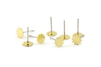 Brass Flower Earring, 12 Raw Brass Flower Stud Earrings (7mm) B0199 A1681