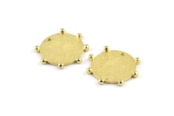 Brass Round Charm, 2 Textured Raw Brass Round Charms With 1 Hole, Blanks (19x1.2mm) N1423