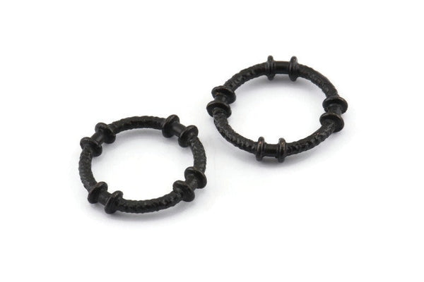 Black Circle Connectors, 3 Textured Oxidized Black Brass Circle Connectors (20x4x2mm) U096