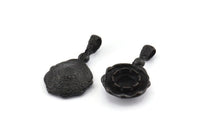 Black Flower Charm, 4 Oxidized Black Brass Charms with 1 Loop - Pad Size 8mm (27x16x5.5mm) U080